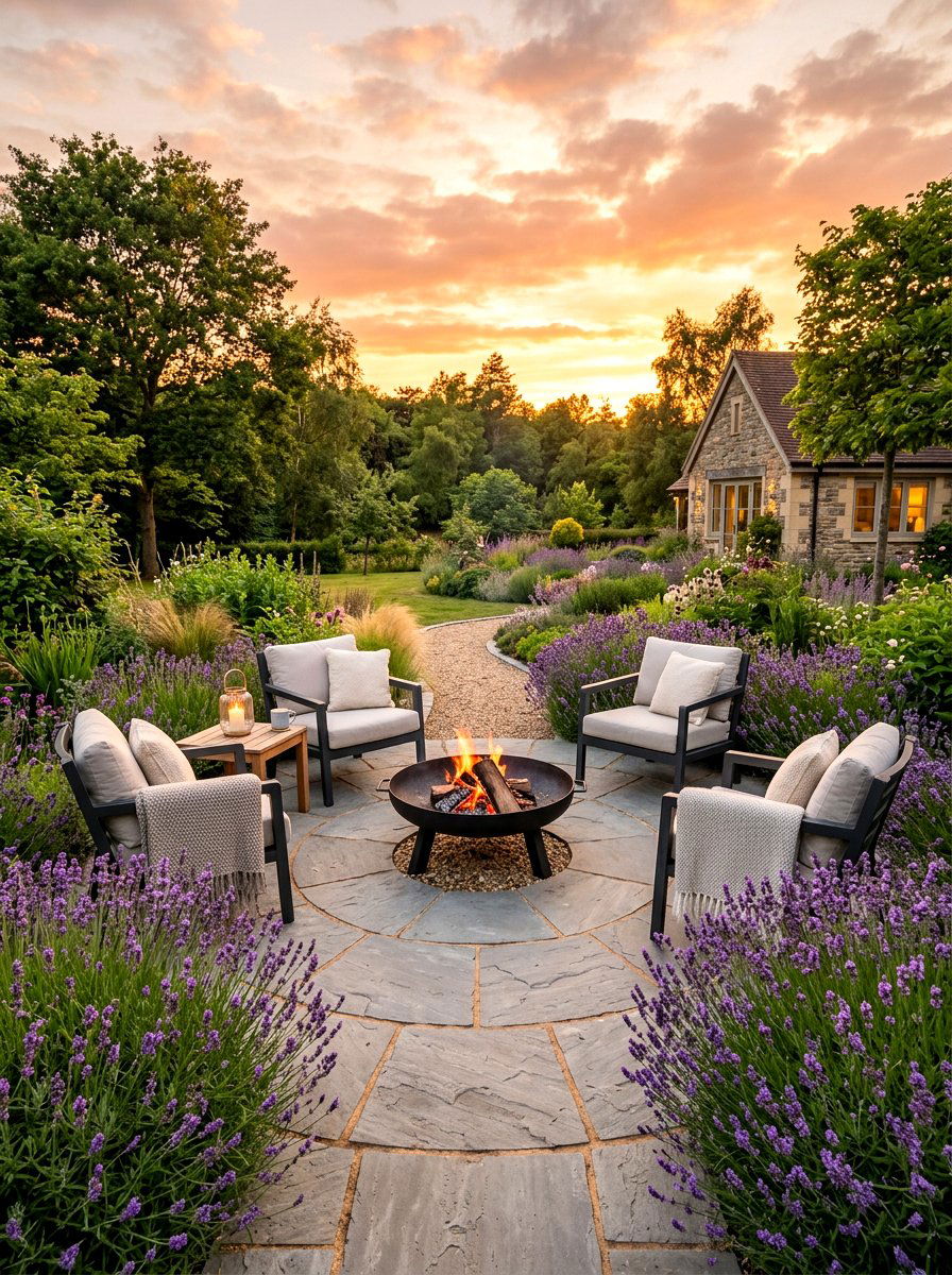 Stone Patio With Fire Pit - 30 small yard landscaping ideas