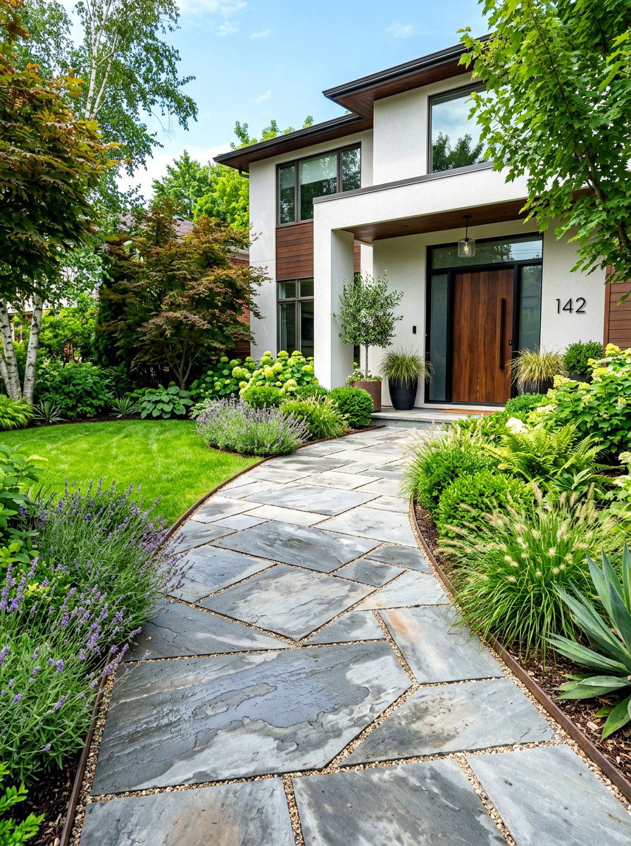 Stone Paver Front Yard - 30 low water front yard ideas