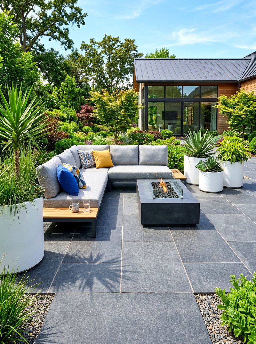 Stone Paver Patio - 30 modern backyard lounge ideas