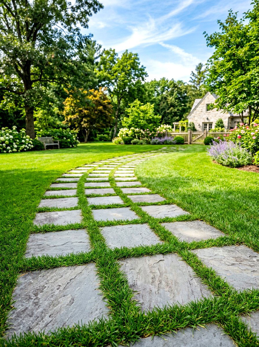 Stone Pavers With Grass - 30 stone walkway ideas