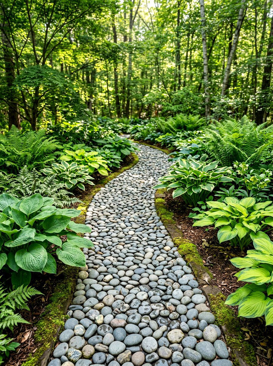 Stone Pebble Path - 30 sensory backyard garden ideas