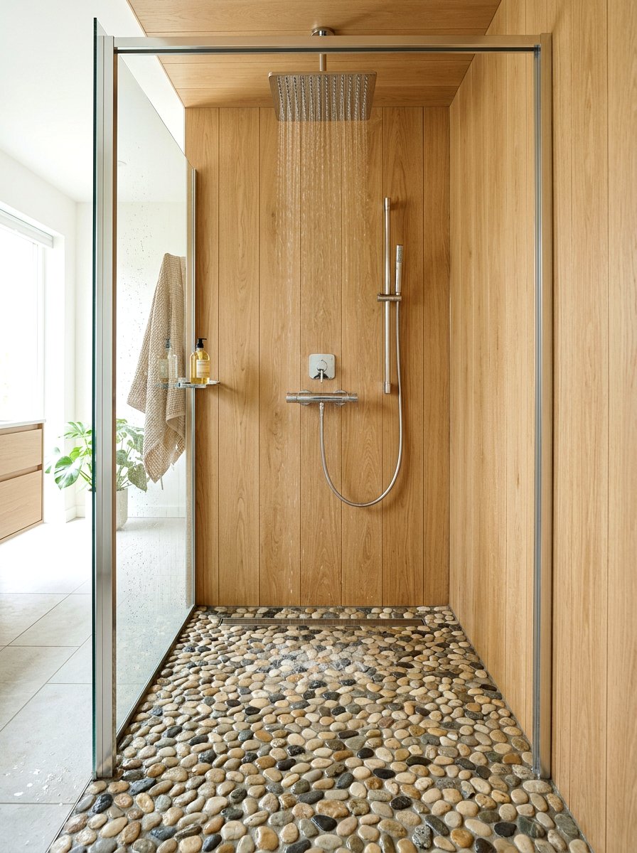 Stone Pebble Shower Floor - 30 sauna inspired bathroom ideas