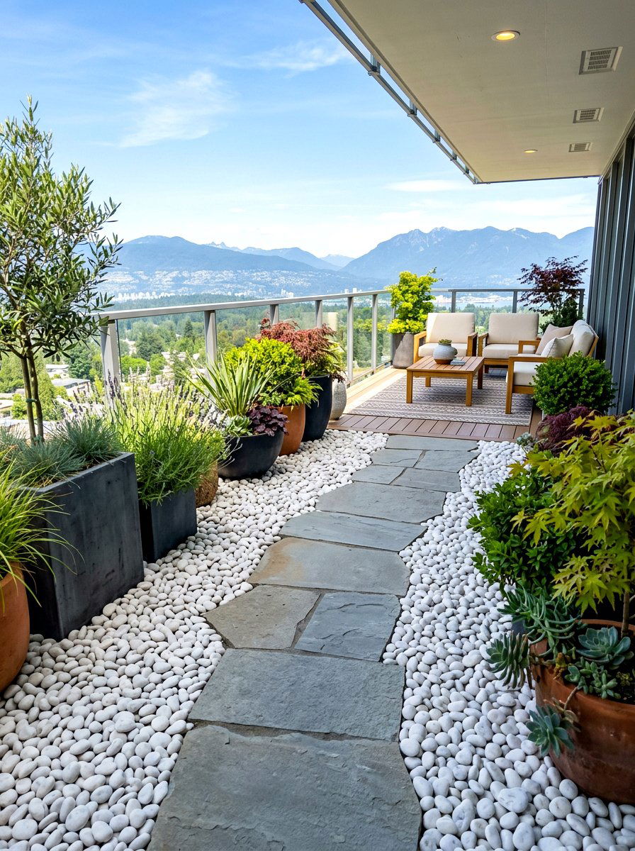 Stone Pebble Walkway - 30 condo balcony garden ideas