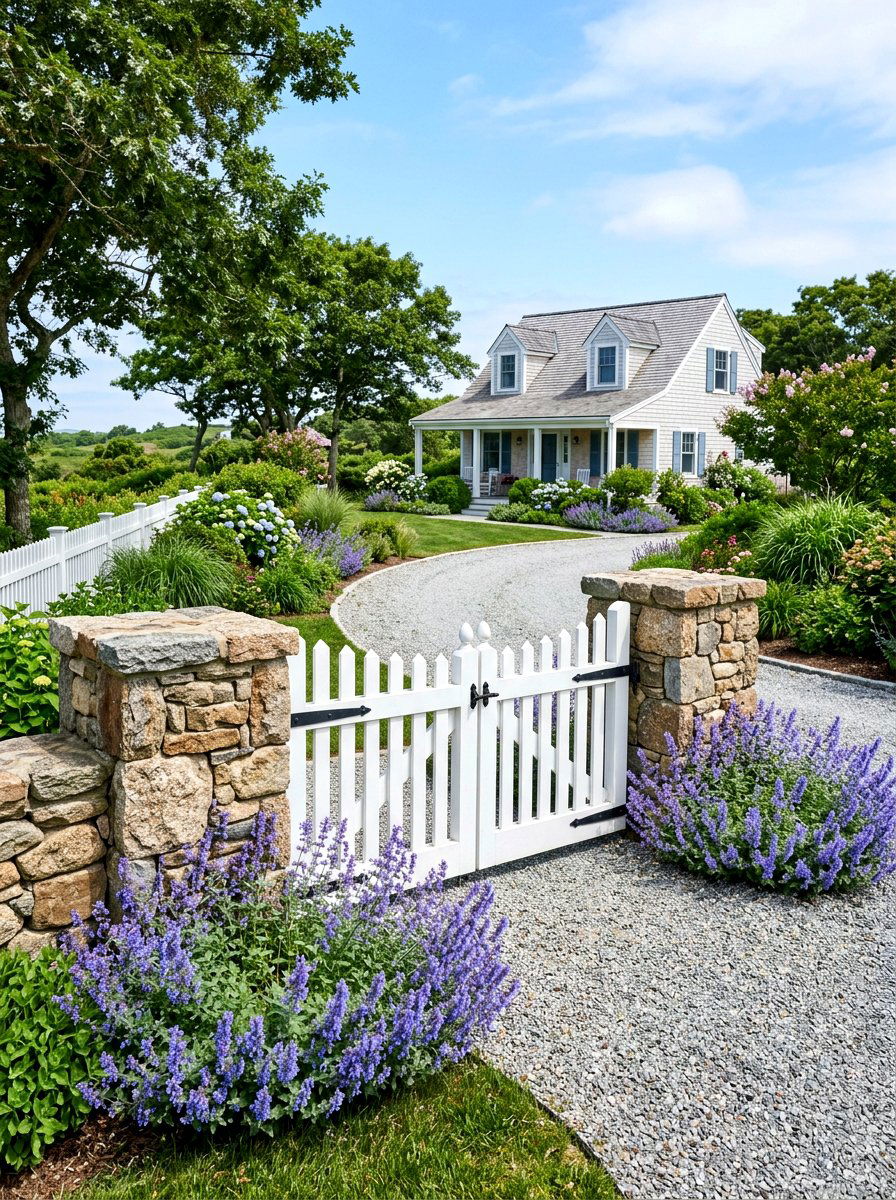 Stone Pillar And White Picket Gate - 30 driveway gate landscaping ideas