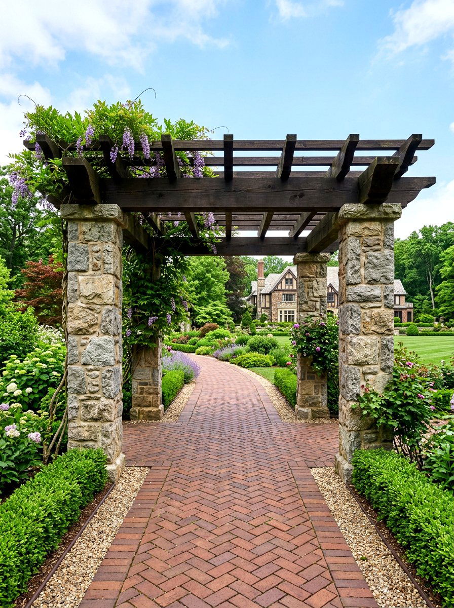 Stone Pillar Arbor - 30 front arbor ideas