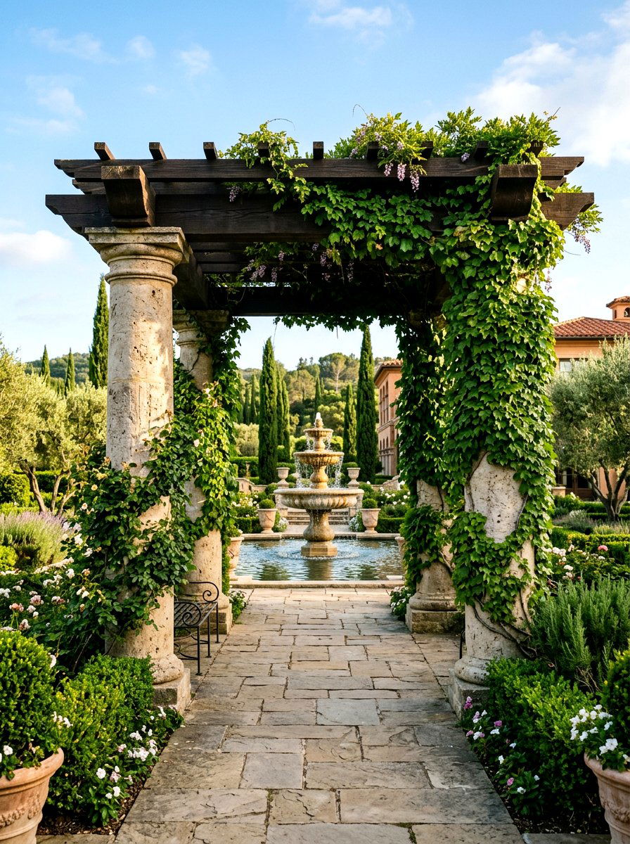 Stone Pillar Arbor - 30 garden arbor ideas