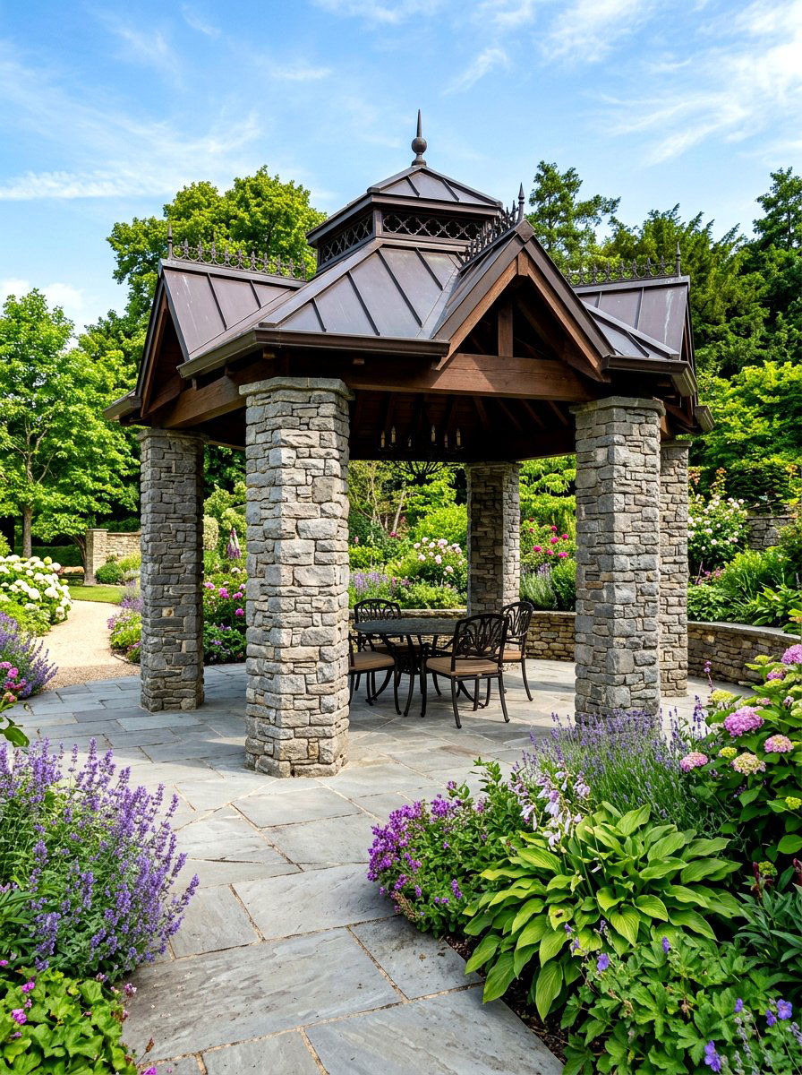 Stone Pillar Base Gazebo - 30 hardtop gazebo ideas