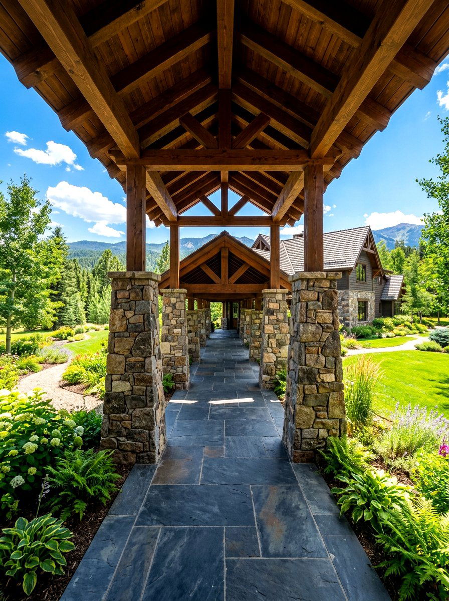 Stone Pillar Breezeway - 30 breezeway ideas