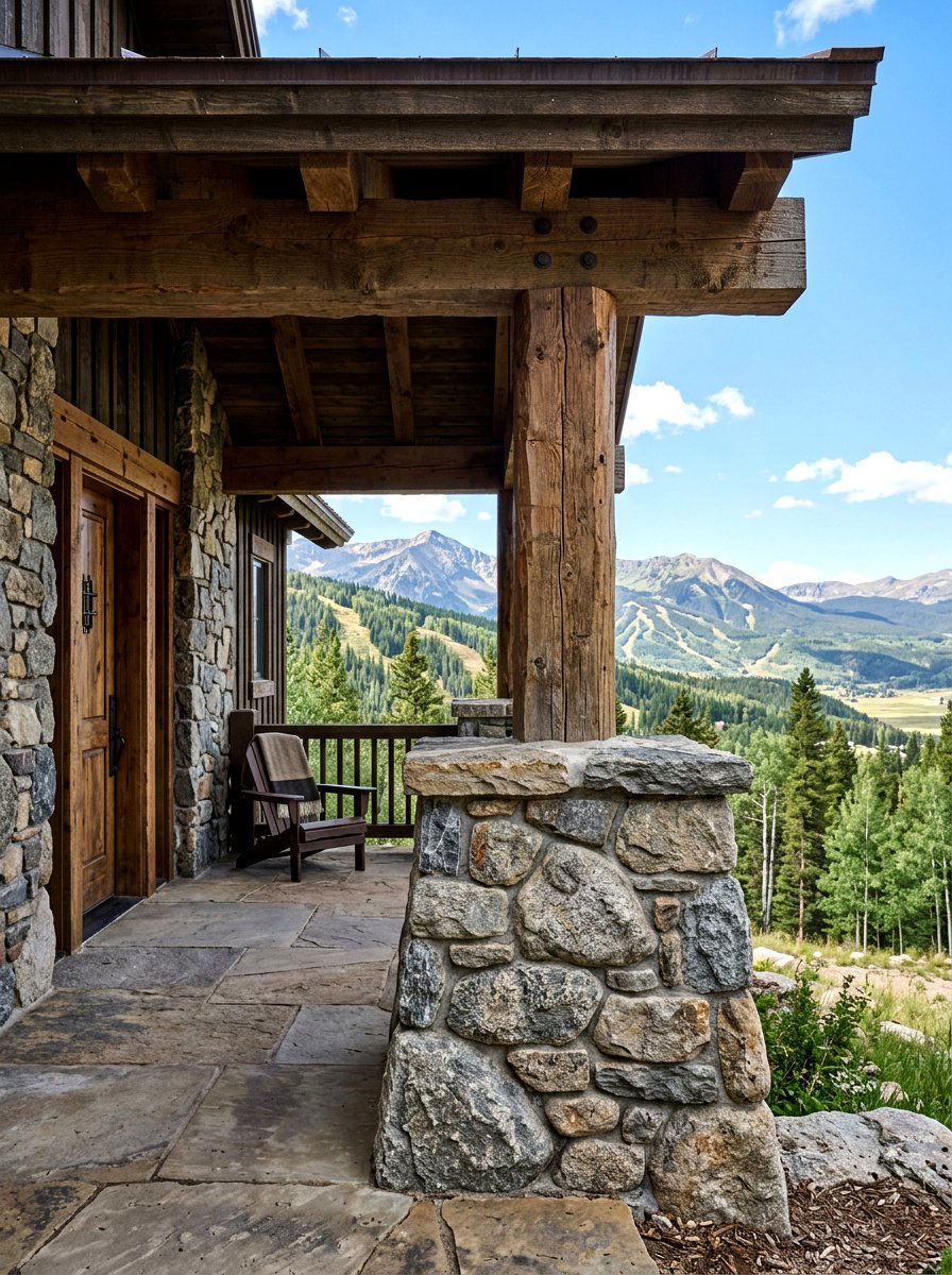 Stone Pillar Cabin Porch - 30 cabin front porch ideas