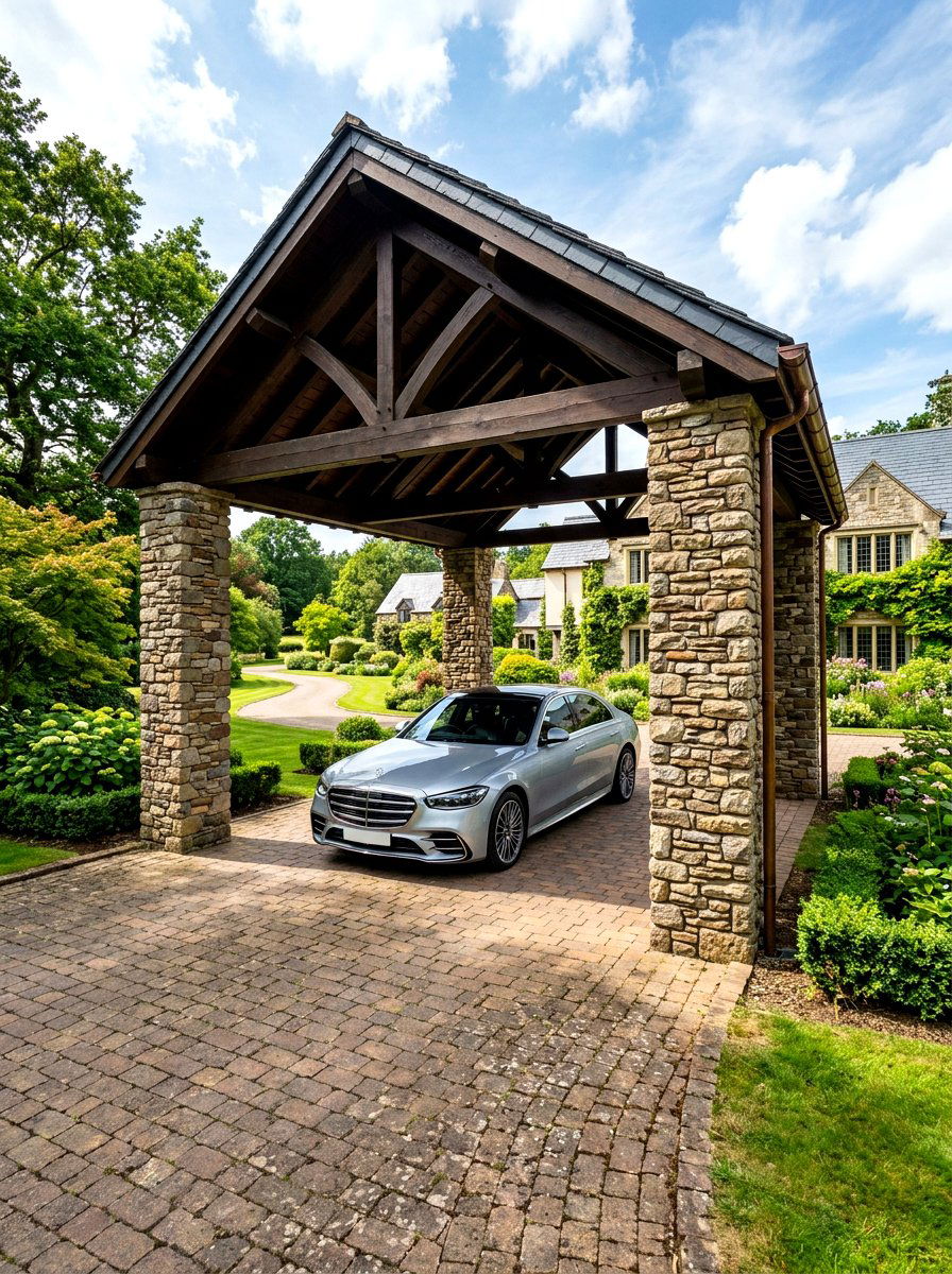 Stone Pillar Carport - 30 carport design ideas