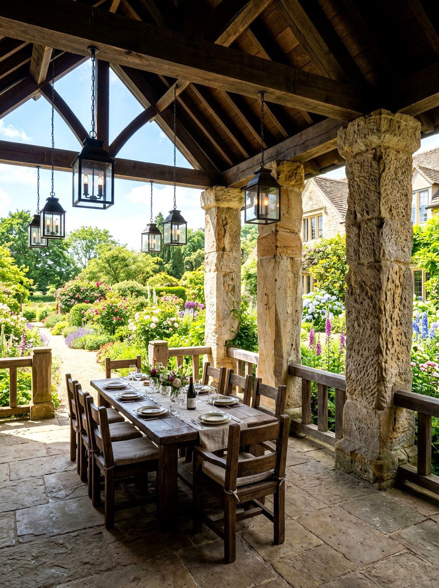Stone Pillar Deck - 30 covered deck dining ideas