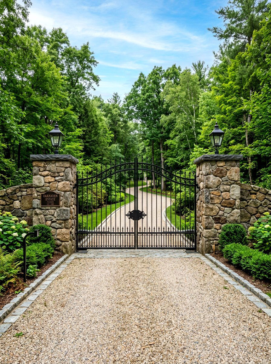 Stone Pillar Driveway Gate - 30 driveway gate ideas