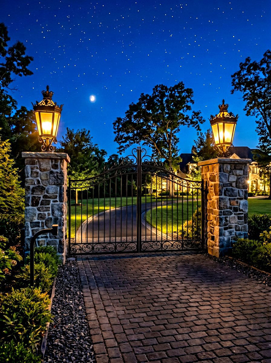Stone Pillar Entry Lanterns - 30 driveway lighting ideas