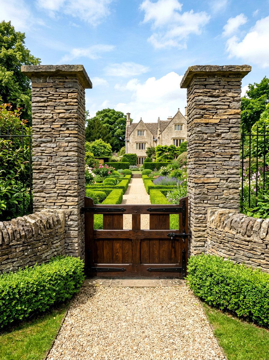 Stone Pillar Entryway Gate - 30 front gate ideas