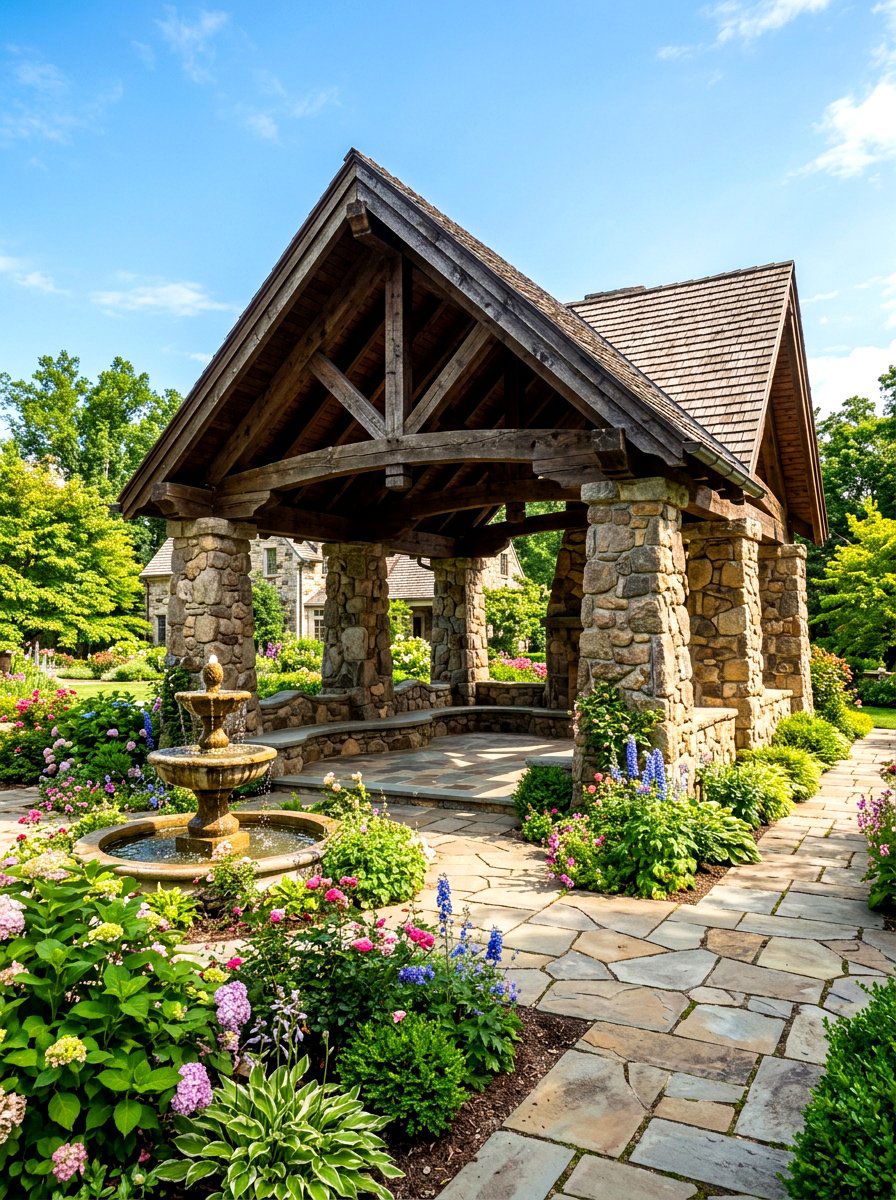 Stone Pillar Pavilion - 30 outdoor retreat pavilion ideas