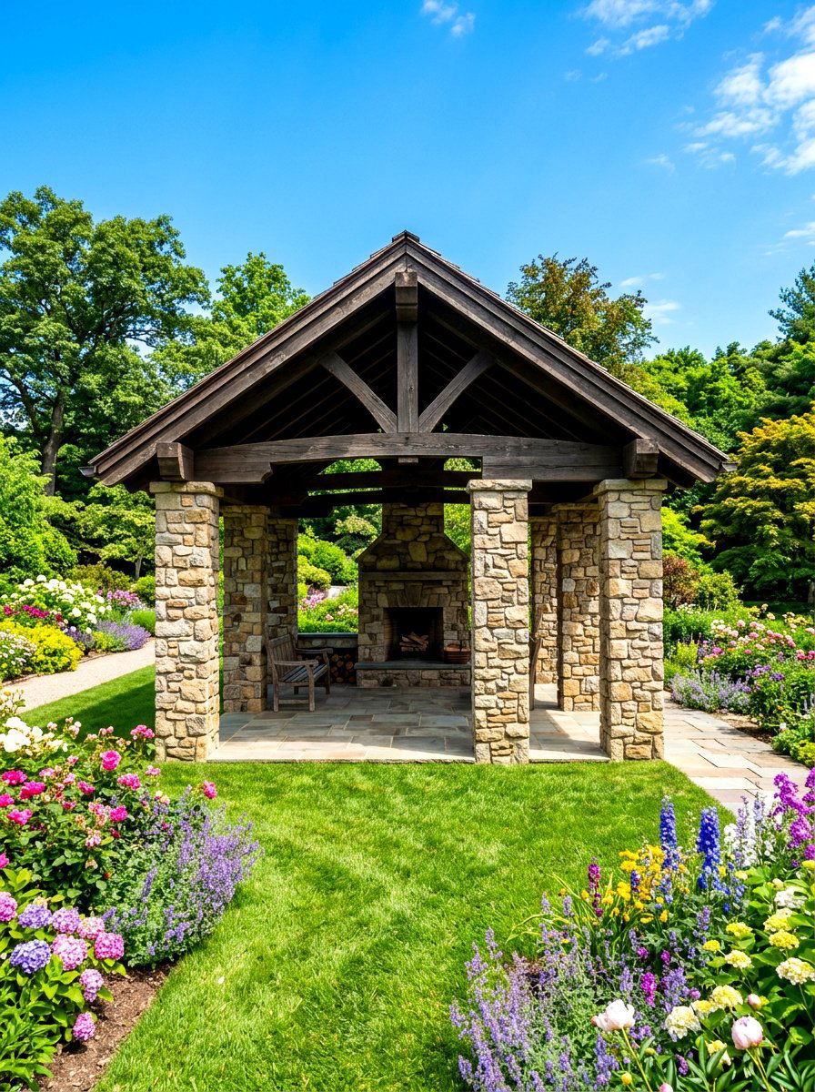Stone Pillar Pavilion - 30 rustic pavilion ideas