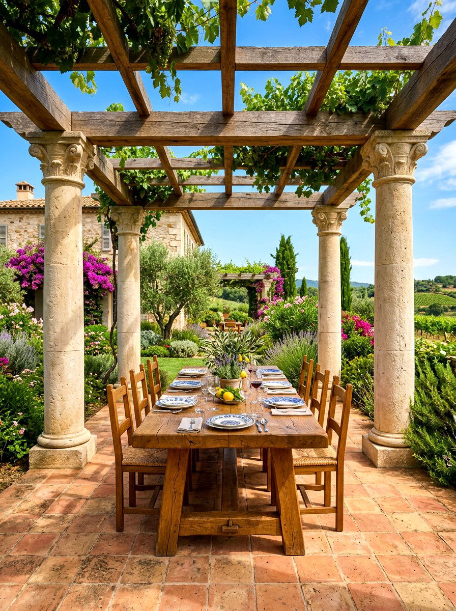 Stone Pillar Pergola - 30 pergola dining backyard ideas