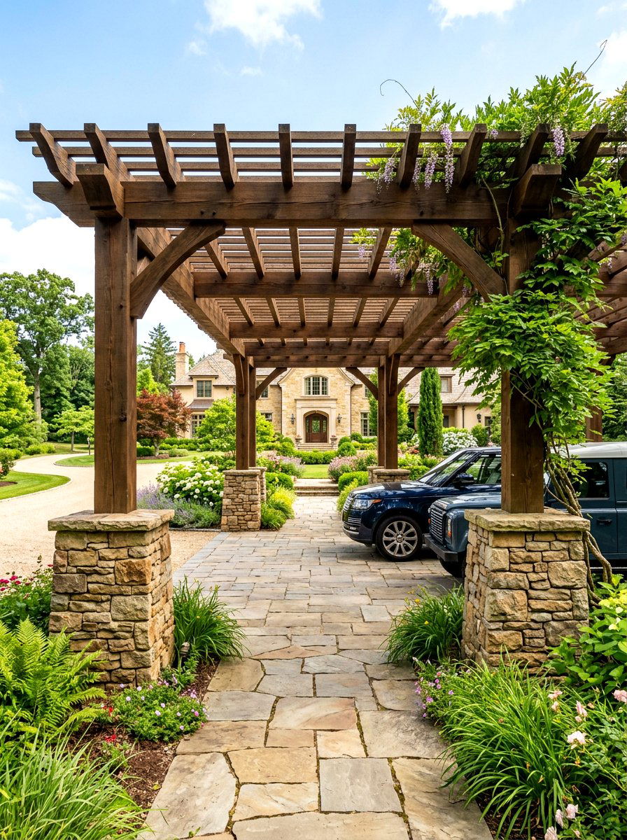 Stone Pillar Pergola Carport - 30 pergola carport ideas