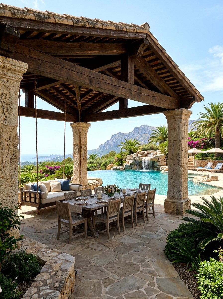 Stone Pillar Pool Cabana - 30 pool cabana ideas