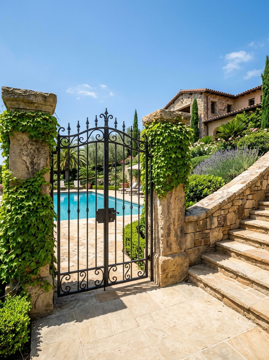 Stone Pillar Pool Gate - 30 pool gate ideas