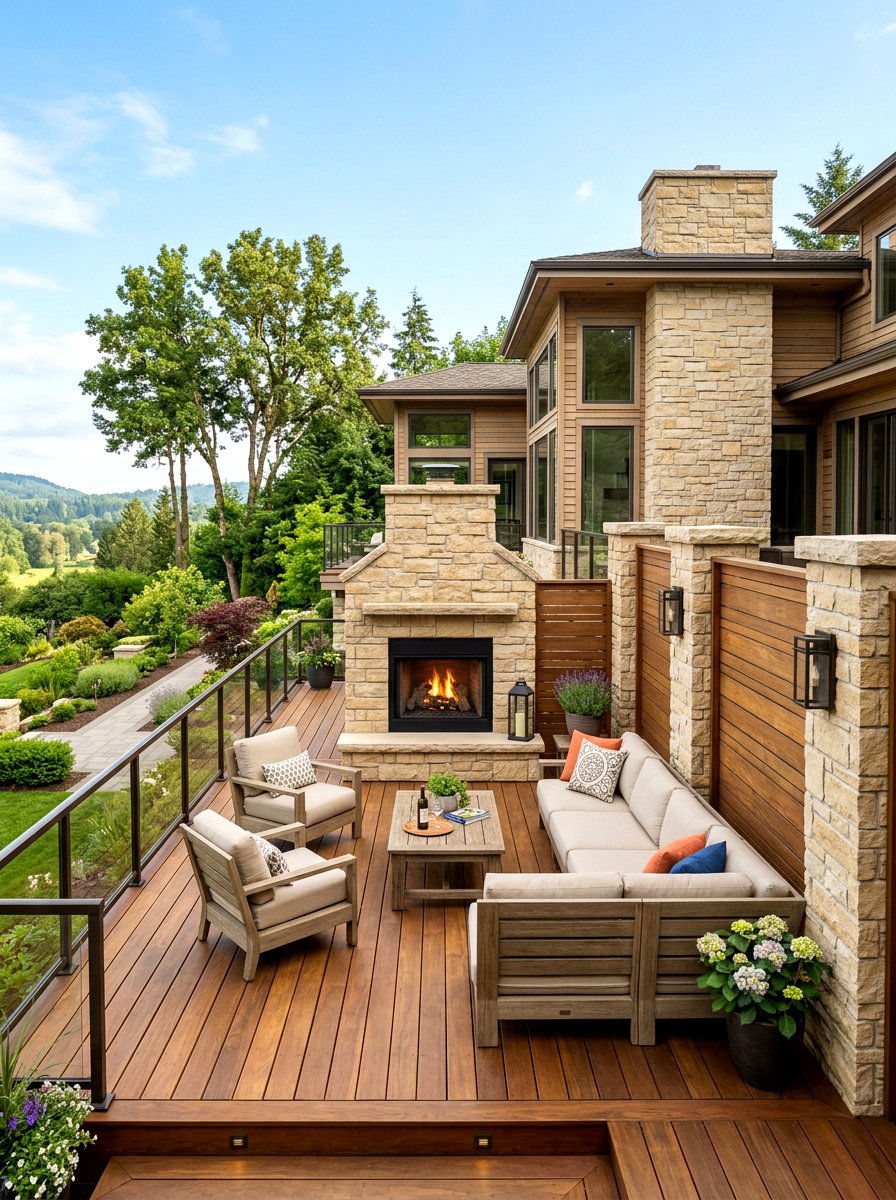 Stone Pillar Privacy Wall - 30 deck privacy wall ideas