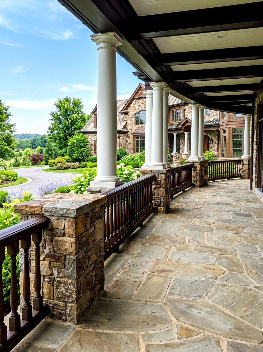 Stone Pillar Railing - 30 porch handrail ideas