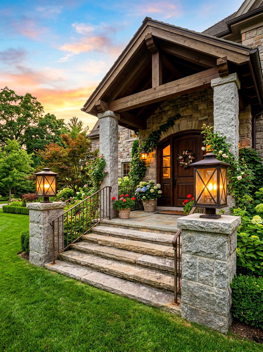 Stone Pillar Top Lantern - 30 porch lantern ideas