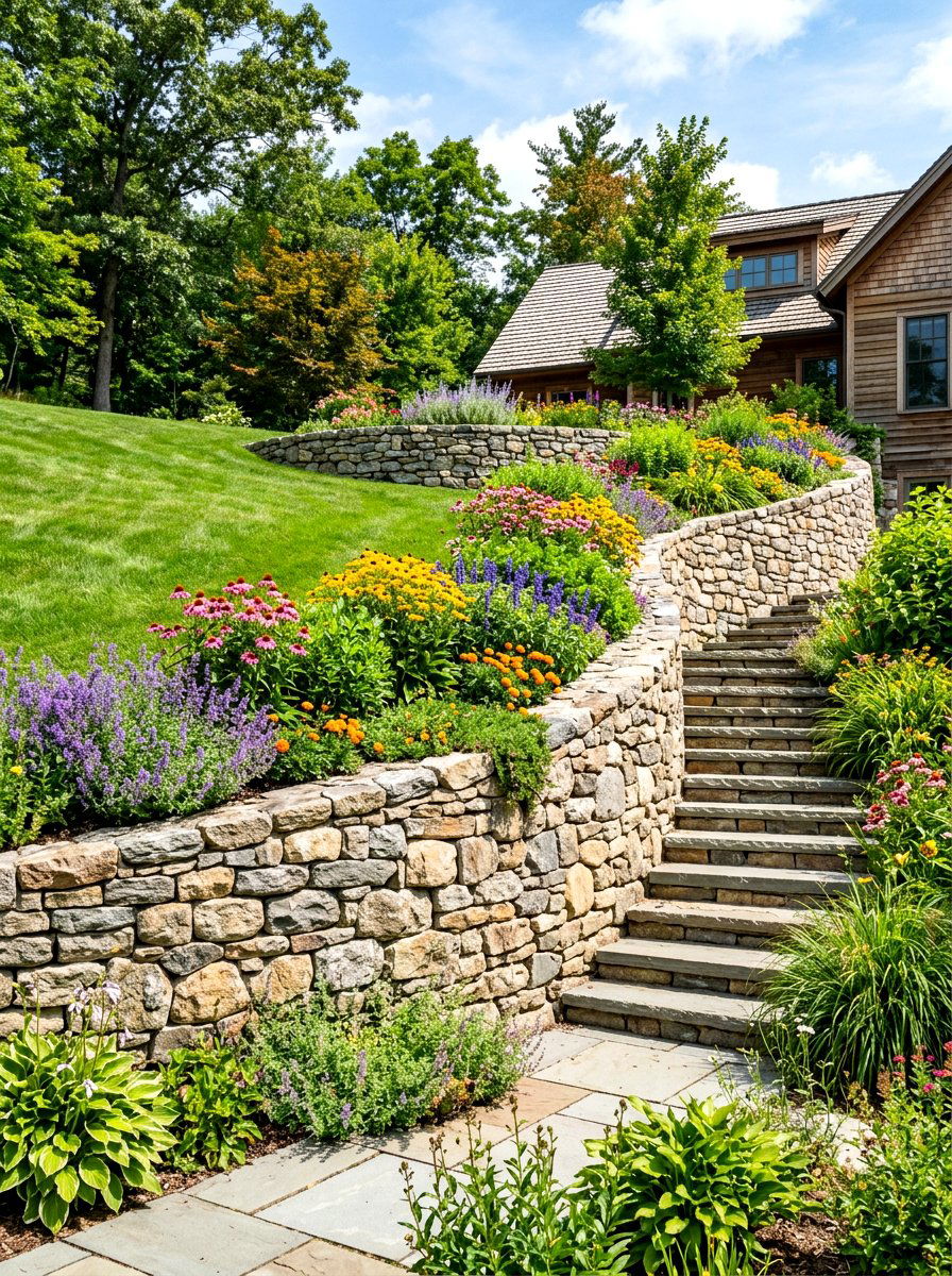 Stone Retaining Wall - 30 backyard landscaping ideas