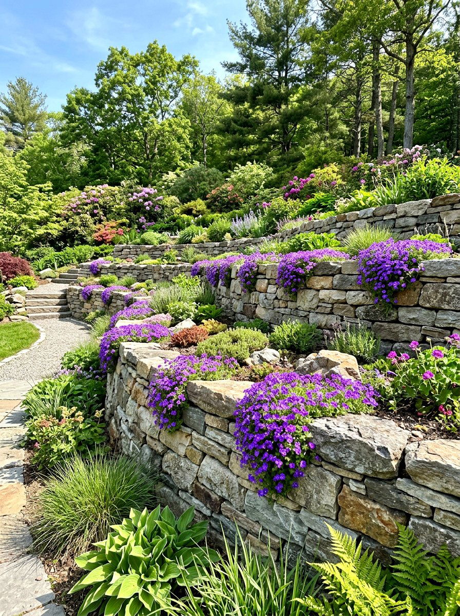 Stone Retaining Wall - 30 front yard rock garden ideas