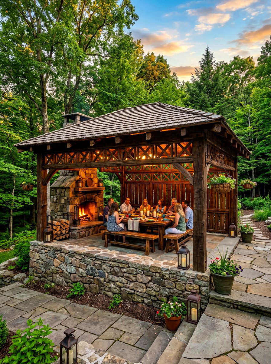 Stone Retaining Wall - 30 gazebo privacy ideas