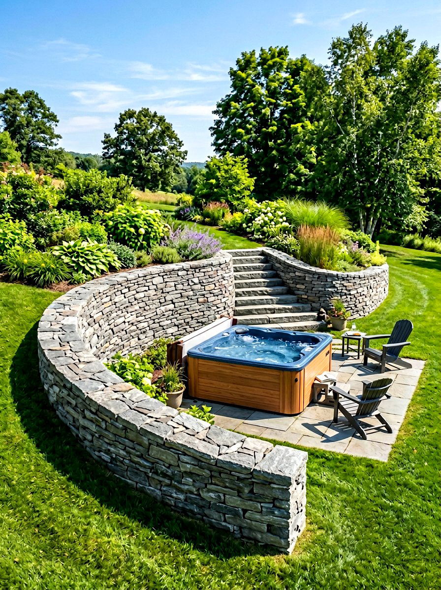 Stone Retaining Wall - 30 hot tub privacy ideas