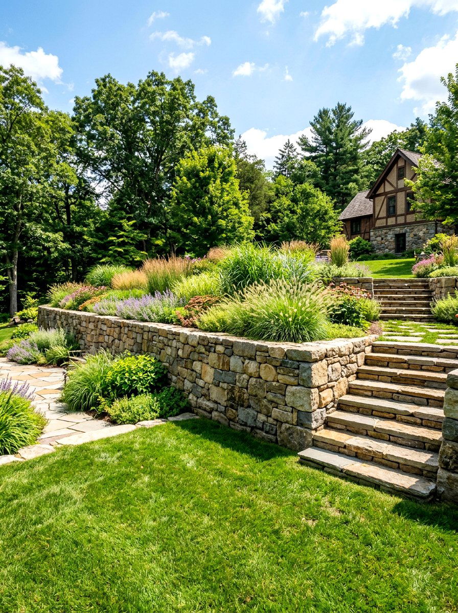 Stone Retaining Wall - 30 low maintenance landscaping ideas