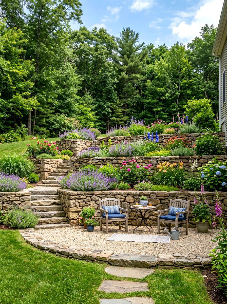 Stone Retaining Wall - 30 no grass backyard ideas