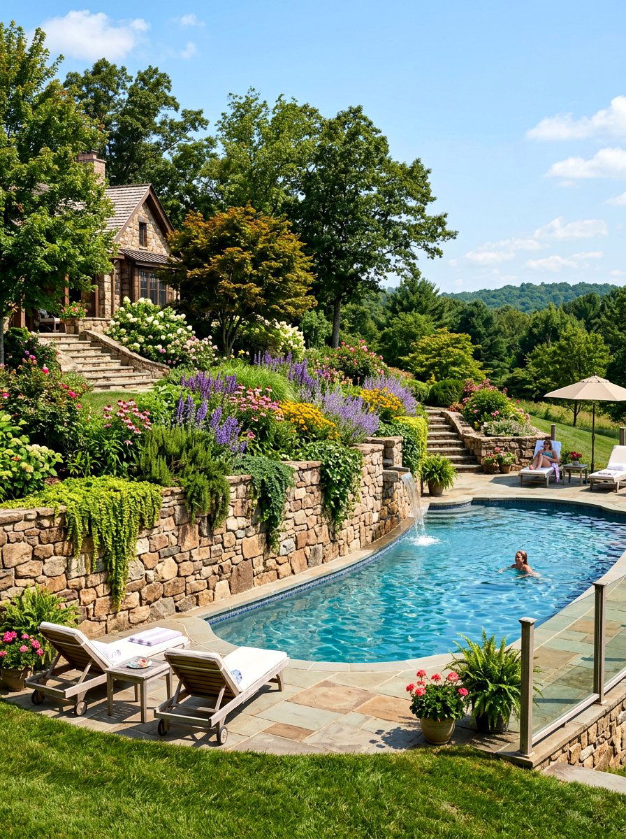 Stone Retaining Wall - 30 pool landscaping ideas