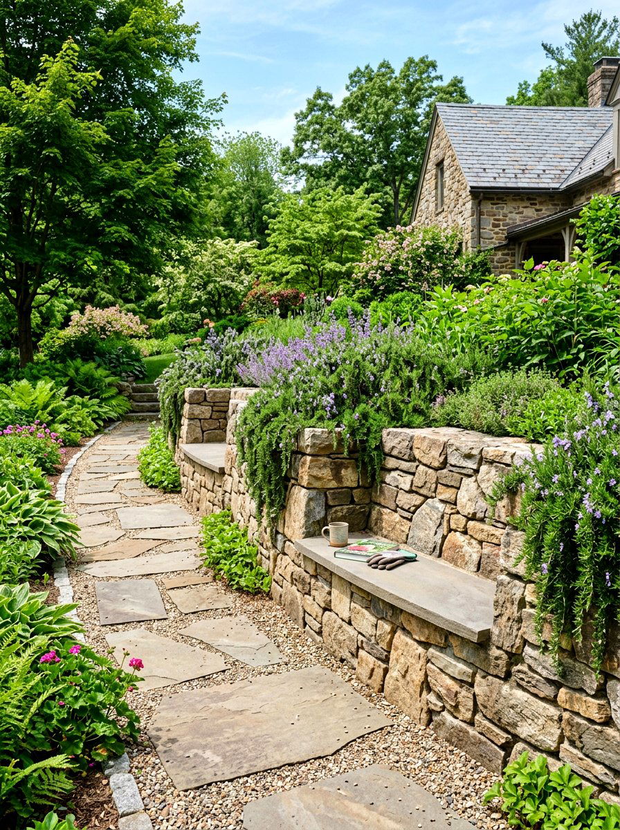 Stone Retaining Wall - 30 side yard privacy ideas