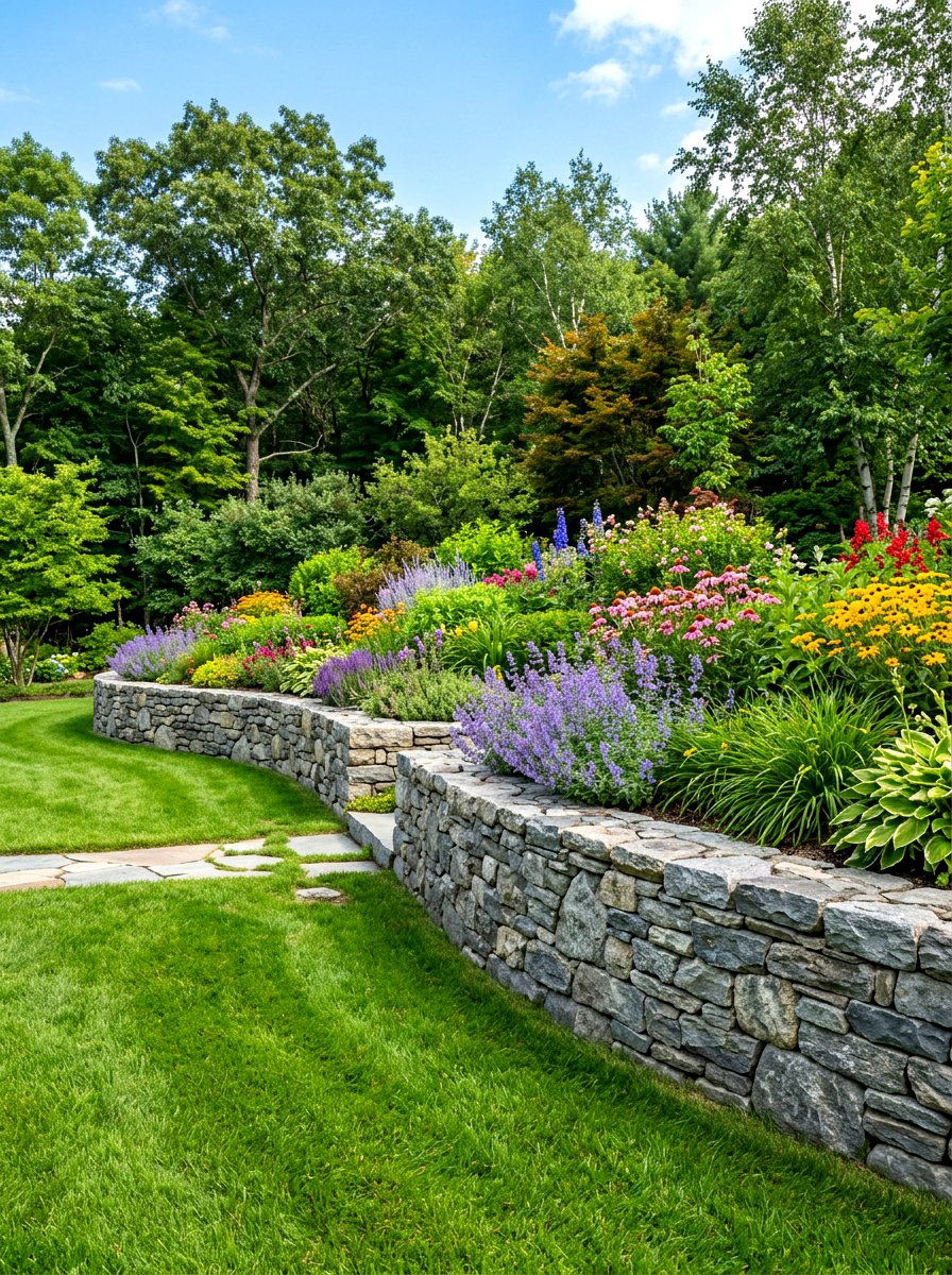 Stone Retaining Wall - 30 sunny backyard ideas