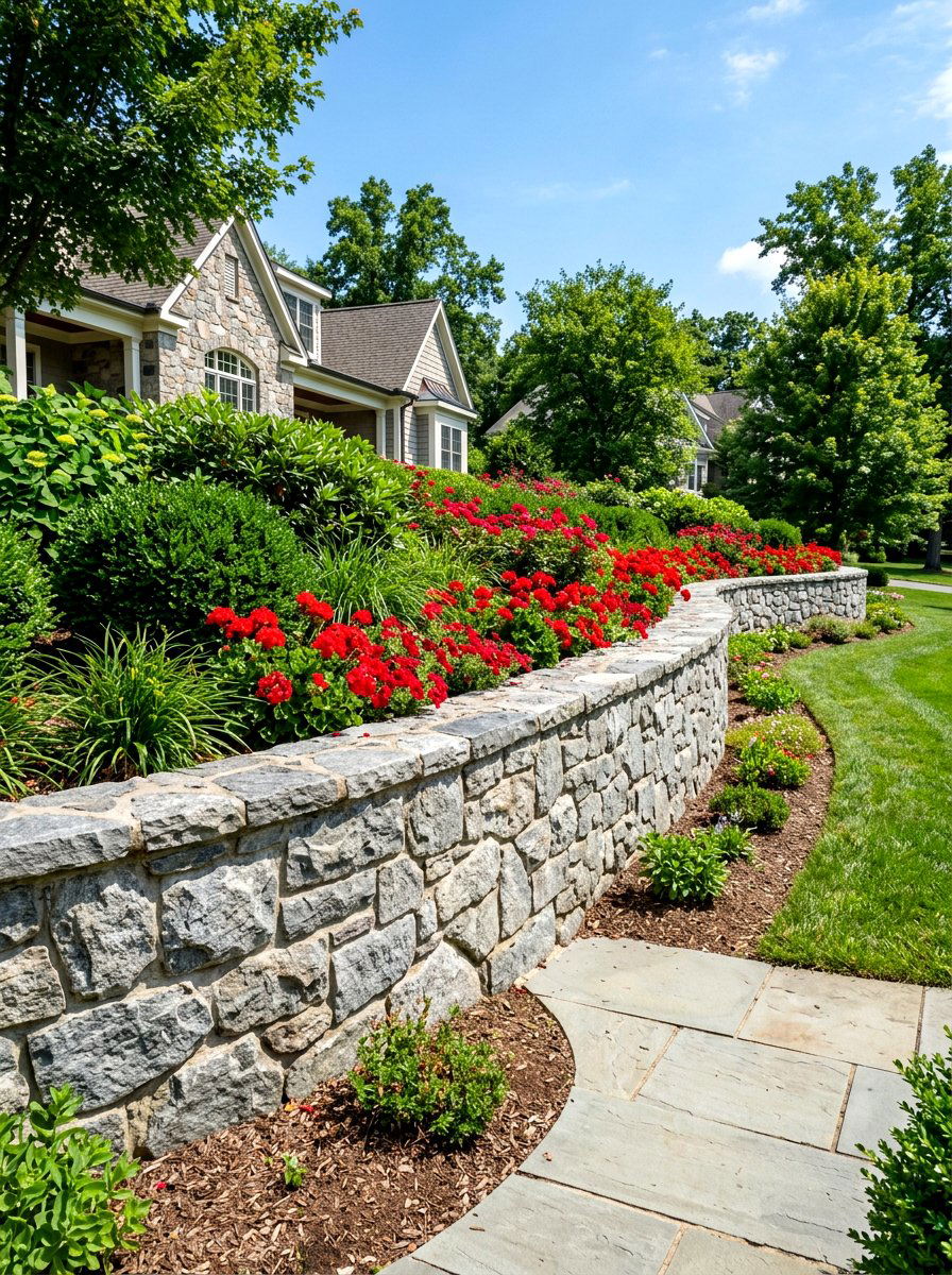 Stone Retaining Wall - 30 asymmetrical curb appeal ideas