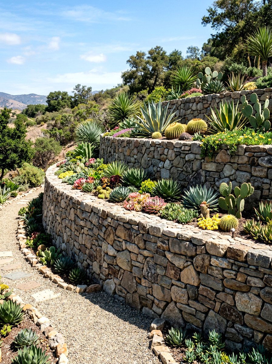 Stone Retaining Wall - 30 drought smart backyard ideas