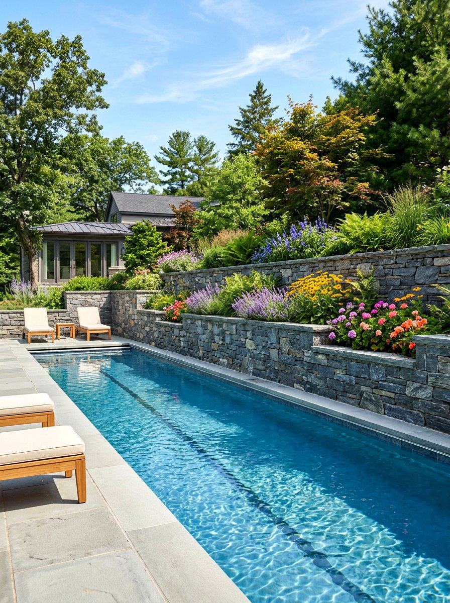 Stone Retaining Wall - 30 lap pool backyard decor ideas