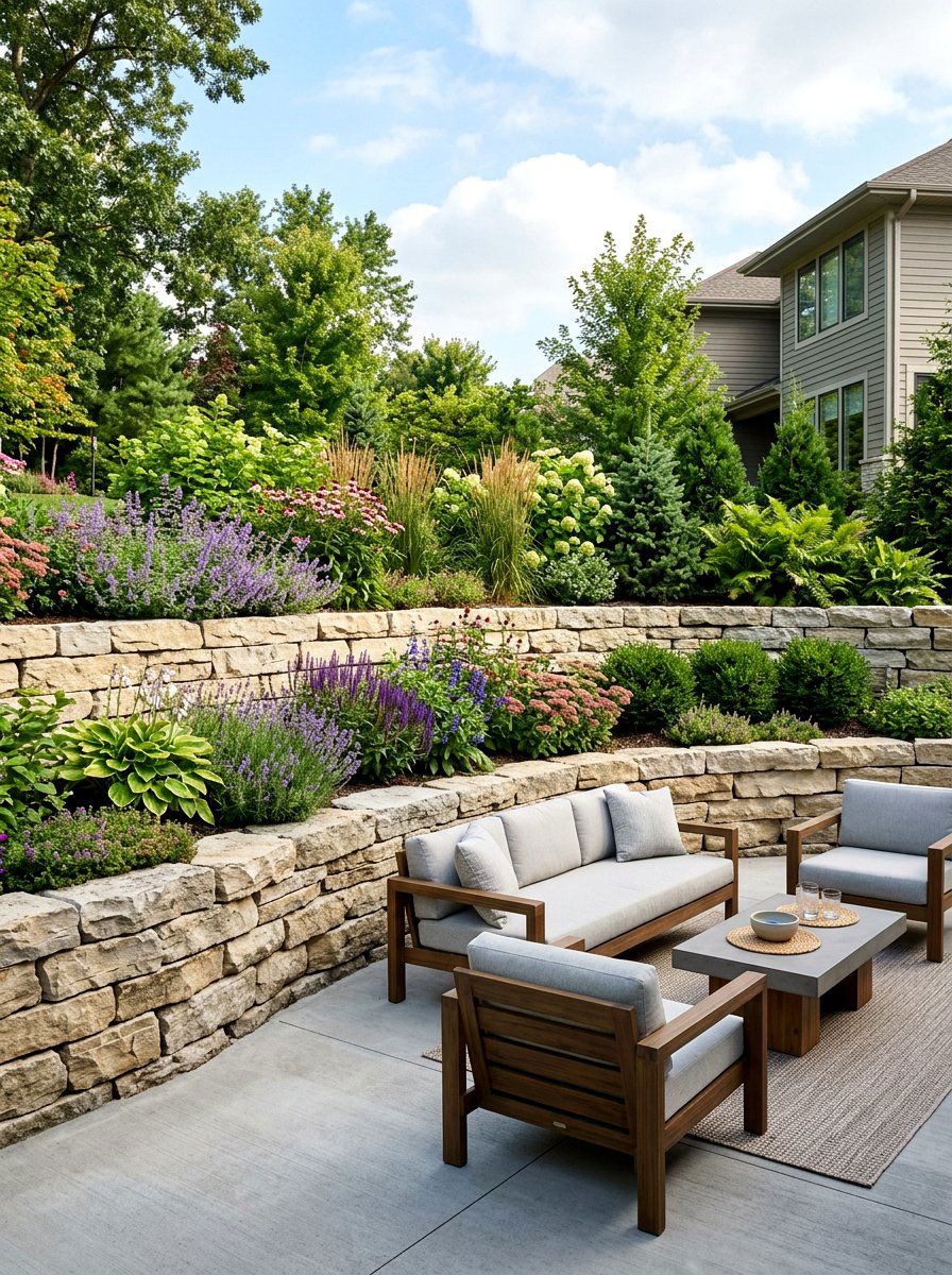 Stone Retaining Wall - 30 no grass backyard luxury ideas