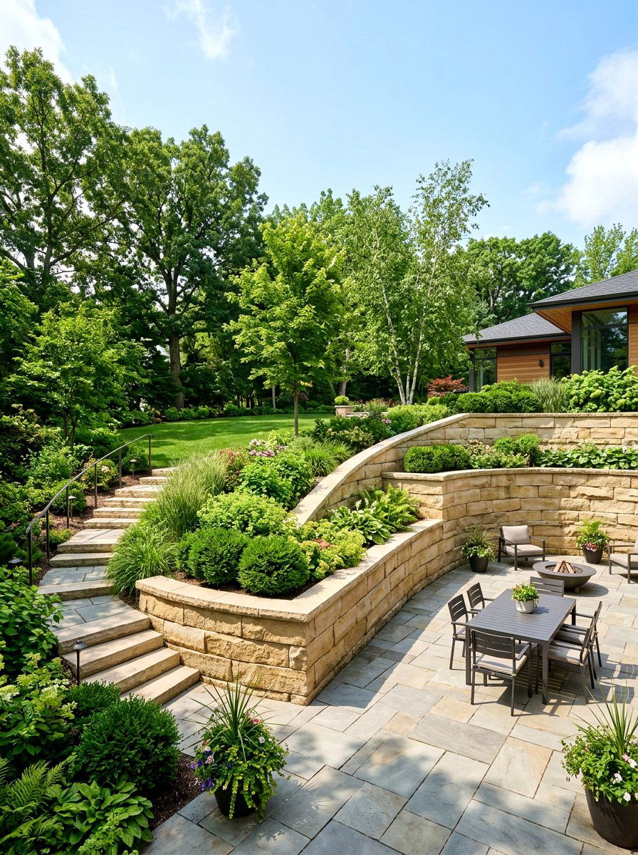 Stone Retaining Wall - 30 warm minimalist backyard ideas