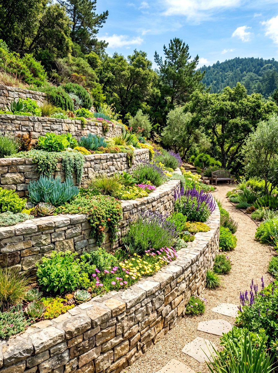 Stone Retaining Wall - 30 drought tolerant landscaping ideas