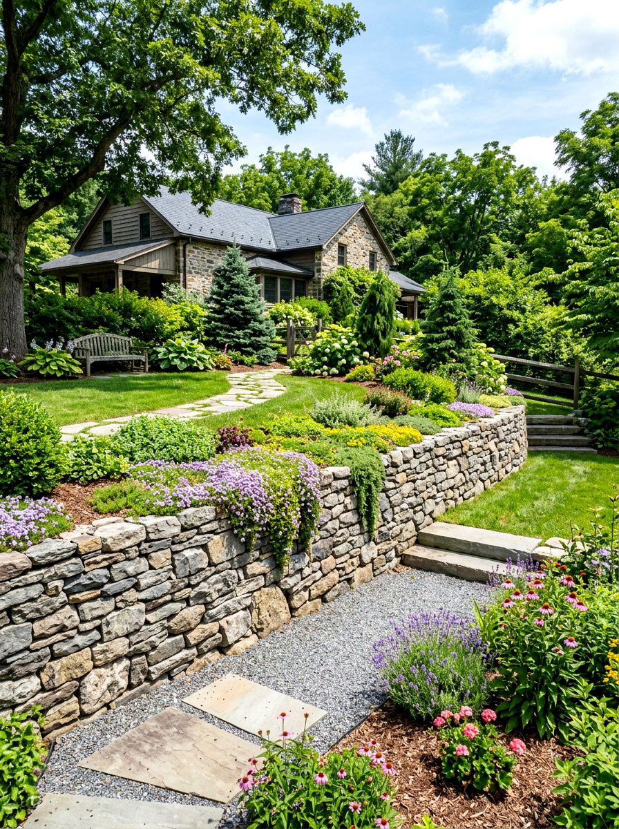 Stone Retaining Wall - 30 farmhouse front yard ideas