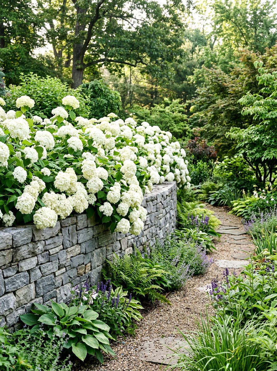 Stone Retaining Wall Hydrangea - 30 hydrangea border curb appeal ideas