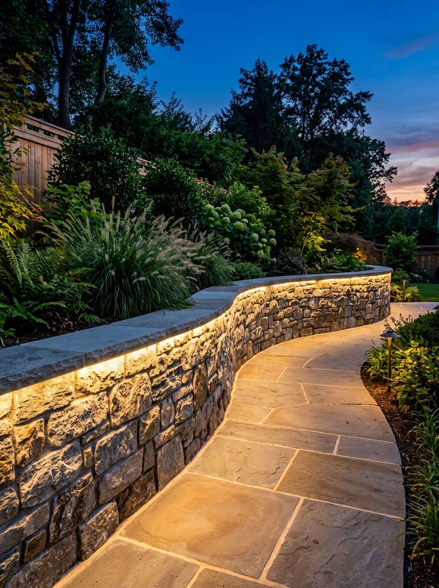 Stone Retaining Wall With Lighting - 30 stone retaining wall ideas