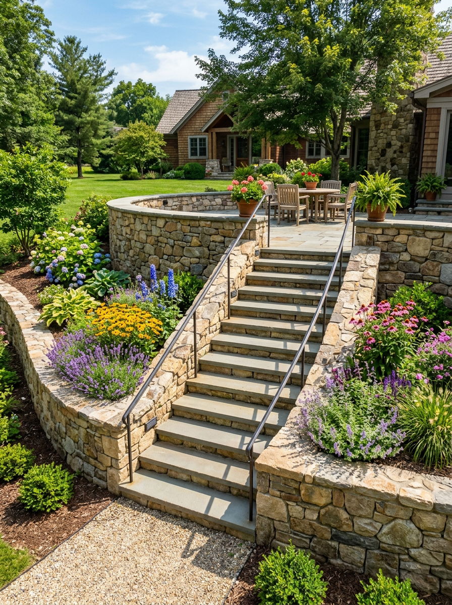 Stone Retaining Wall With Stairs - 30 stone retaining wall ideas