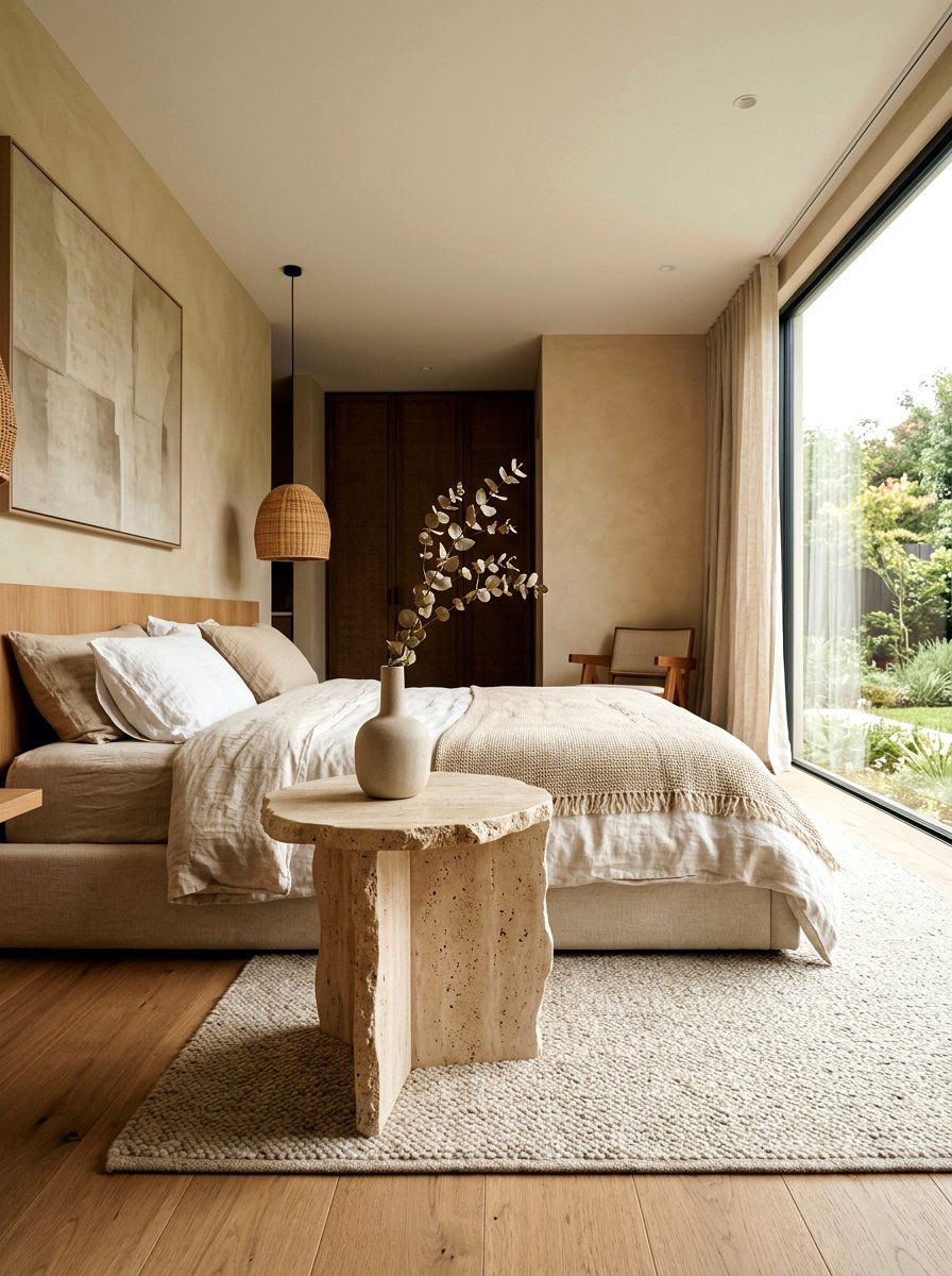 Stone Side Table - 30 organic modern bedroom ideas