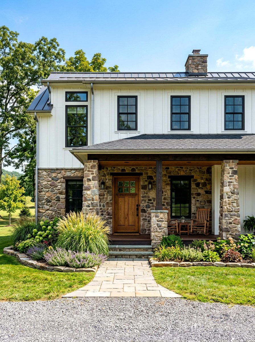 Stone Siding Foundation - 30 farmhouse front facade ideas
