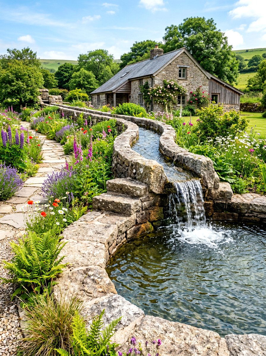 Stone Sluice Pool Waterfall - 30 pool waterfall ideas
