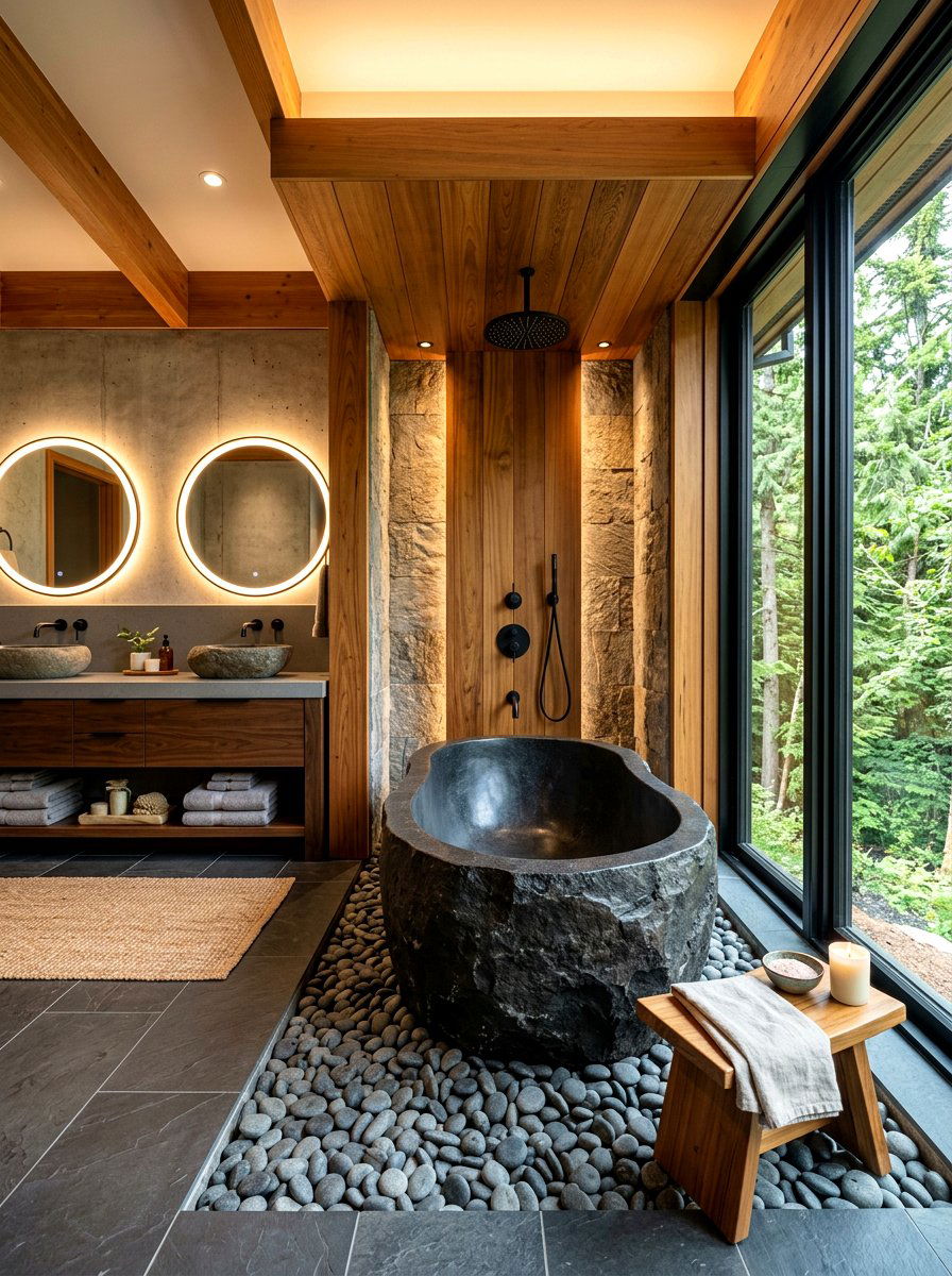Stone Soaking Tub - 30 sound bath bathroom ideas